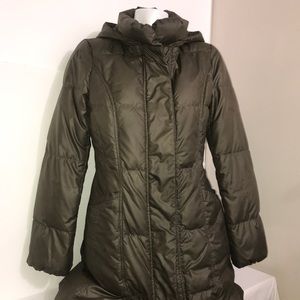 LEMIORE Olive Green Puffer Hood Maxi Winter Jacket
